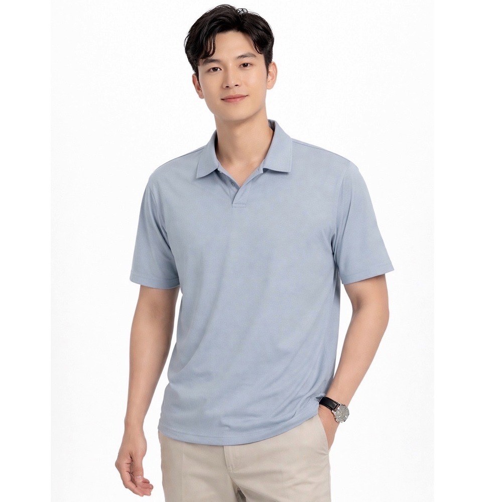 Perry Ellis Mens XL Light Blue Short Sleeve V-Neck Polo Shirt Polyester